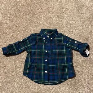 Ralph Lauren NWT button down blue and green plaid 6M.